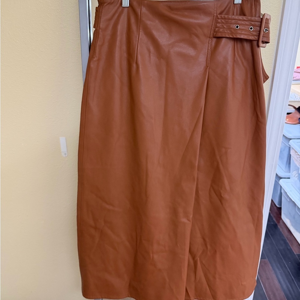 Scotch & Soda Tan Leather Pencil Skirt